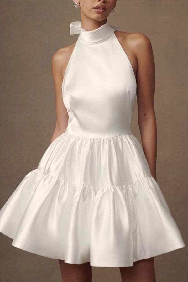 Stores With Prom Dresses Satin Halter Neckline A-line Draped Sleeveless Mini Dress Prom Dress Formal Wear Dresses